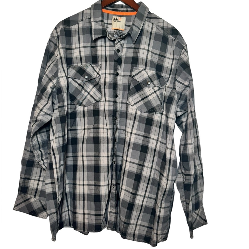 5.11 Tactical Men's Performance Plaid Flannel Shirt Gray plaid pattern Size XXL
